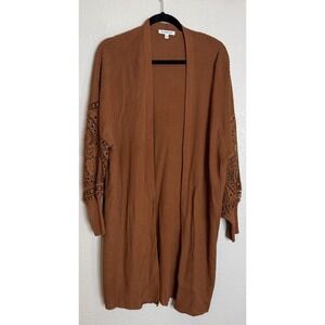 Northstyle Womens XL Brown Rust Boucle‎ Bolero Open Front Cardigan Lace Sleeves